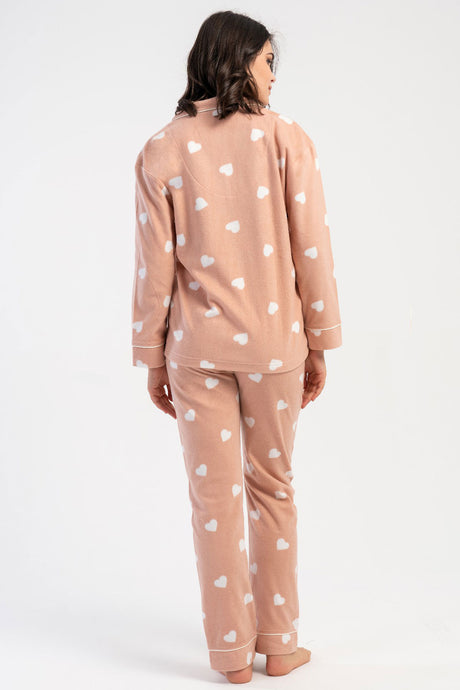 KADIN POLAR TAMAMI DUGMELI UZUN KOL PIJAMA TAKIM
