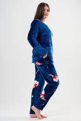 BAYAN SOFT O YAKA UZUN KOL ETEGI OVAL CEPLI PIJAMA TAKIM