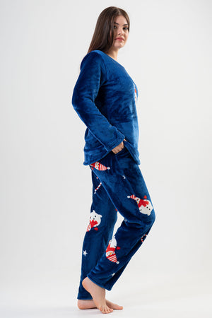 BAYAN SOFT O YAKA UZUN KOL ETEGI OVAL CEPLI PIJAMA TAKIM