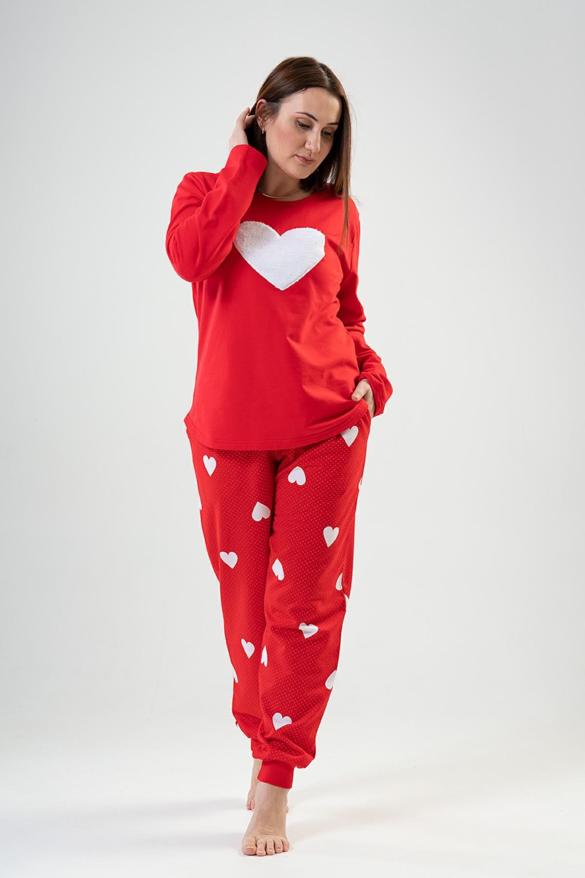 BAYAN 2IPLIK XXL O YAKA UZUN KOL ETEGI OVAL CEPLI MANSETLI PIJAMA TAKIM