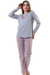 KADIN P.SUPREM O YAKA UZUN KOL ETEGI OVAL CEPLI PIJAMA TAKIM"
