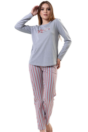 KADIN P.SUPREM O YAKA UZUN KOL ETEGI OVAL CEPLI PIJAMA TAKIM"