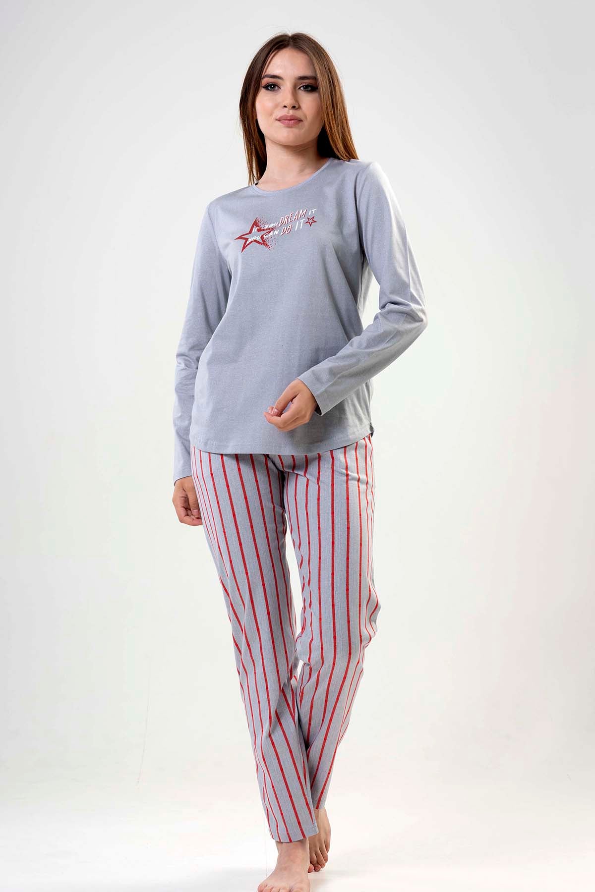 KADIN P.SUPREM O YAKA UZUN KOL ETEGI OVAL CEPLI PIJAMA TAKIM"