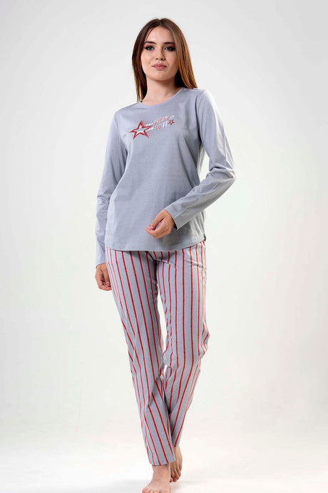 KADIN P.SUPREM O YAKA UZUN KOL ETEGI OVAL CEPLI PIJAMA TAKIM"