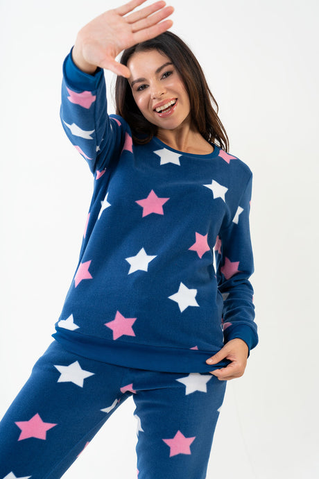 KADIN POLAR O YAKA UZUN KOL MANSETLI CEPLI PIJAMA TAKIM