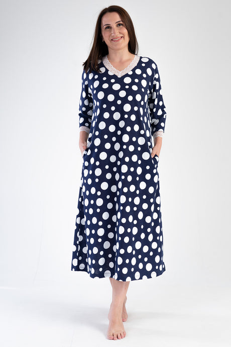 Woman Modal Big Size Indigo V Neck Dress