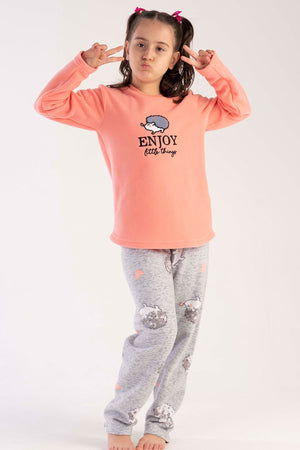 KIZ COCUK POLAR O YAKA UZUN KOL ETEGI OVAL PIJAMA TAKIM(7-8/13-14)