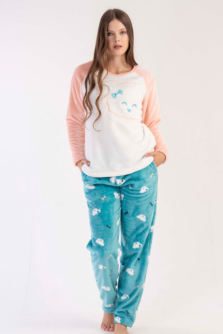 KADIN SOFT O YAKA REGLAN UZUN KOL ETEGI OVAL CEPLI PIJAMA TAKIM