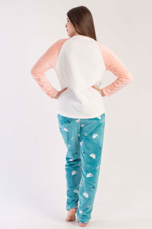 KADIN SOFT O YAKA REGLAN UZUN KOL ETEGI OVAL CEPLI PIJAMA TAKIM