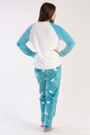 KADIN SOFT O YAKA REGLAN UZUN KOL ETEGI OVAL CEPLI PIJAMA TAKIM