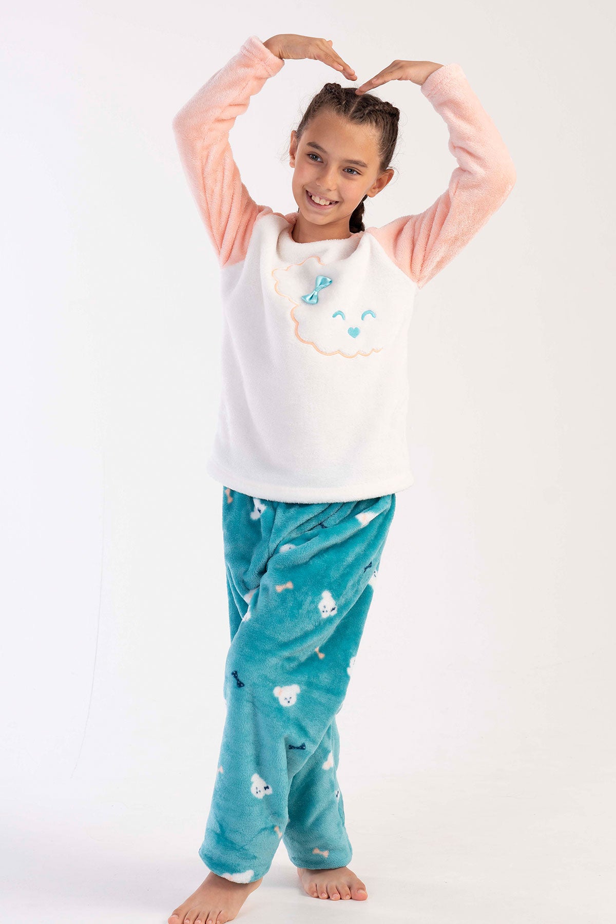 KIZ COCUK SOFT O YAKA REGLAN UZUN KOL ETEGI OVAL PIJAMA TAKIM( 7-8/13-14)