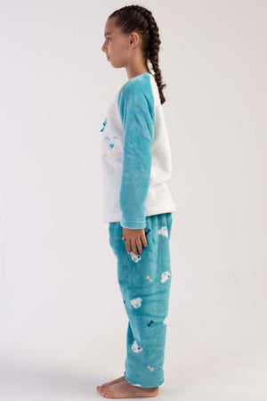 KIZ COCUK SOFT O YAKA REGLAN UZUN KOL ETEGI OVAL PIJAMA TAKIM( 7-8/13-14)