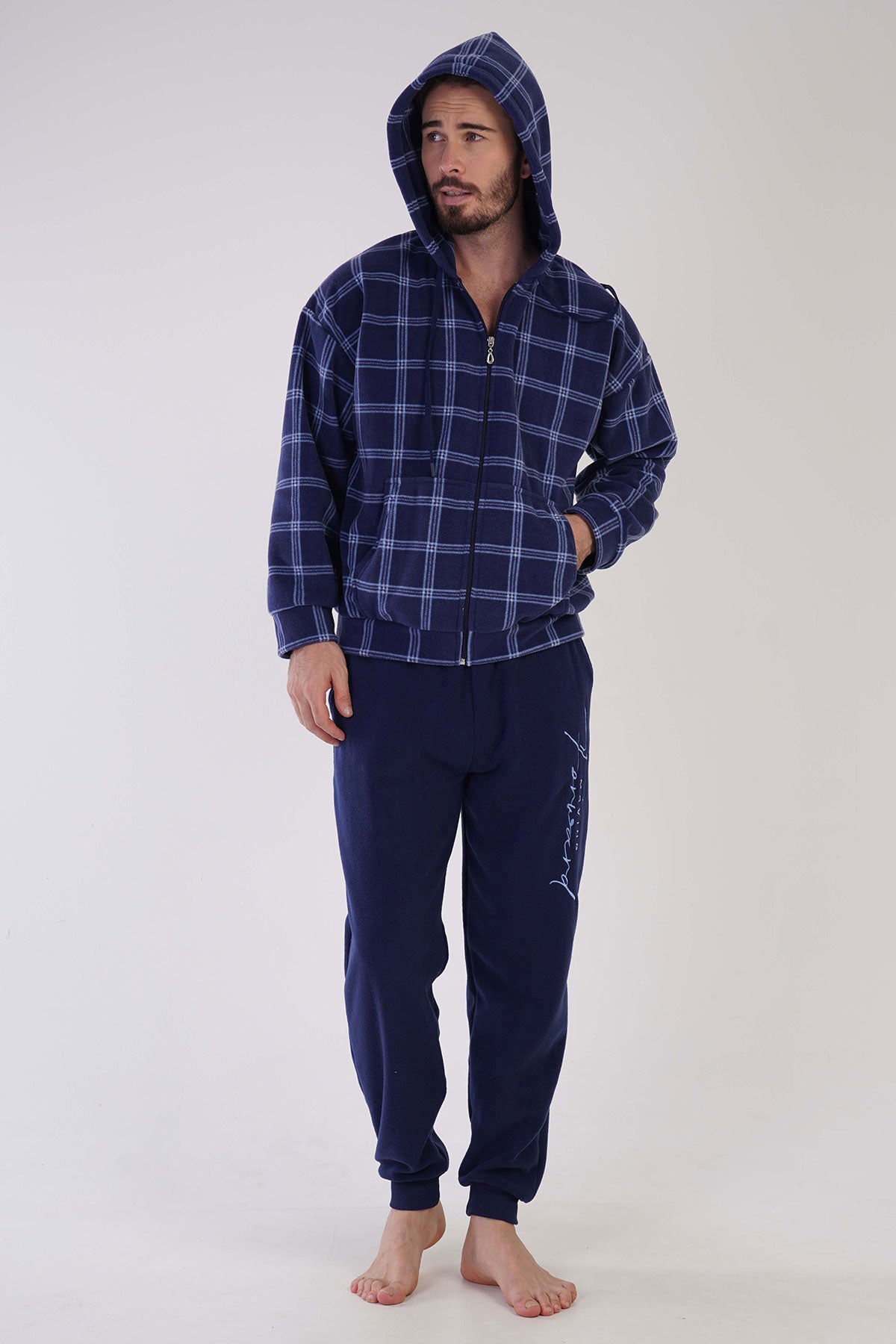 CEPLI ERKEK POLAR KAPSONLU FERMUARLI MANSETLI PIJAMA TAKIM