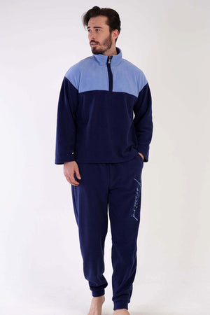 CEPLI ERKEK POLAR YAKALI DUSUK OMUZLU UZUN KOL MANSETLI PIJAMA TAKIM