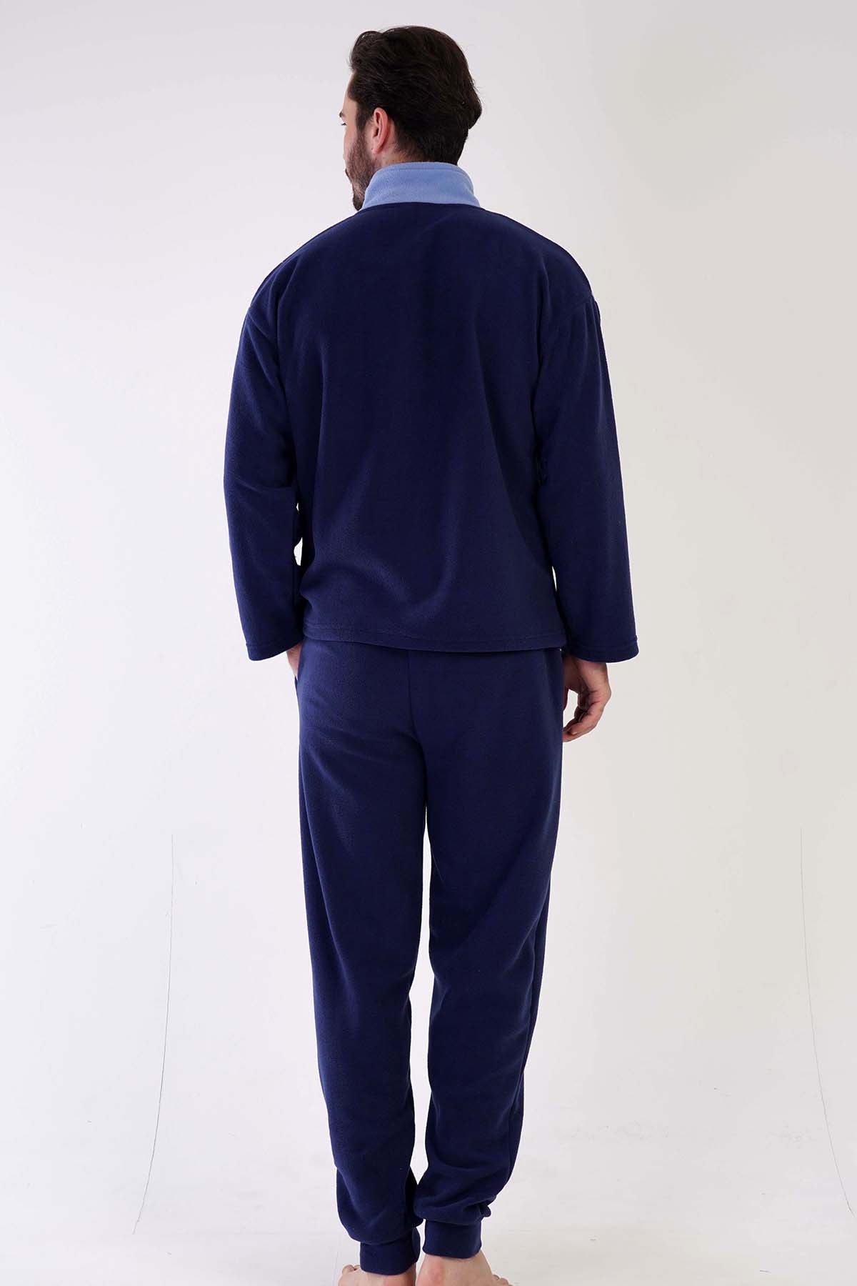 CEPLI ERKEK POLAR YAKALI DUSUK OMUZLU UZUN KOL MANSETLI PIJAMA TAKIM