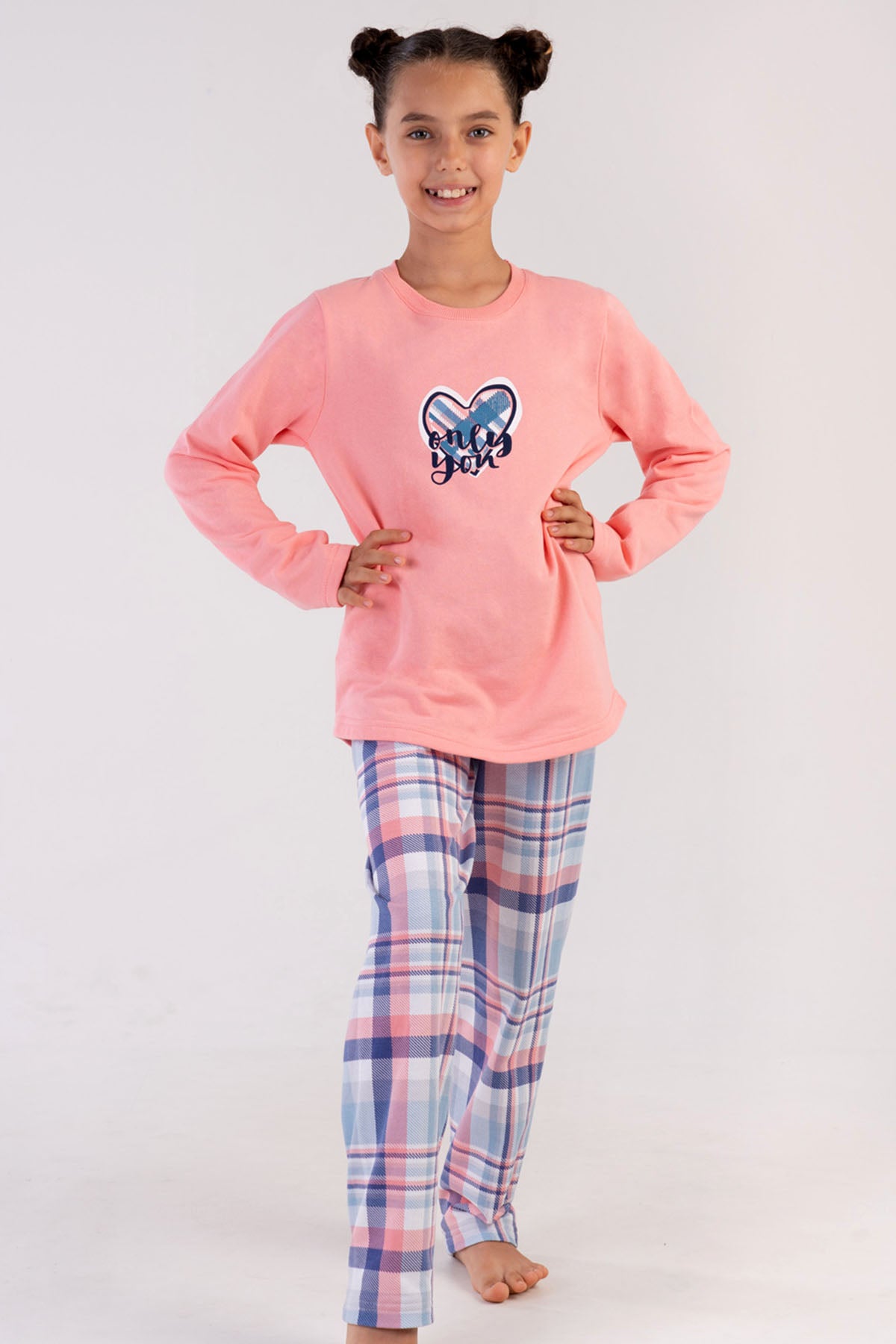 KIZ COCUK 2IPLIK O YAKA UZUN KOL ETEGI OVAL PIJAMA TAKIM(7-8/13-14)