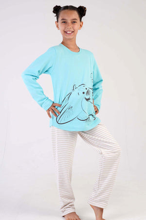 KIZ COCUK 2IPLIK O YAKA UZUN KOL ETEGI OVAL PIJAMA TAKIM(7-8/13-14)
