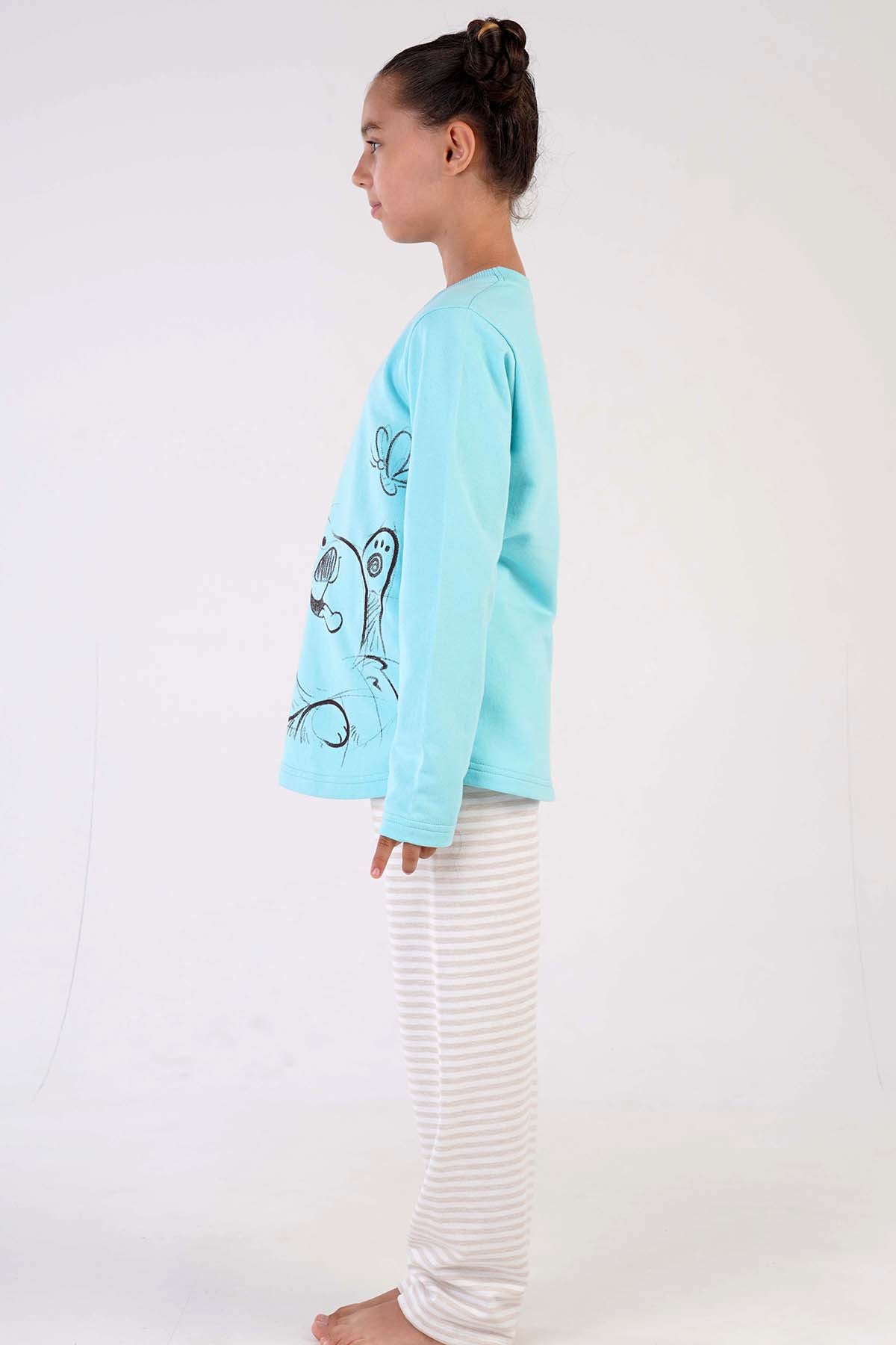 KIZ COCUK 2IPLIK O YAKA UZUN KOL ETEGI OVAL PIJAMA TAKIM(7-8/13-14)