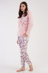 Woman Fleece Pink Hoodie Pyjama Set