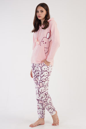 Woman Fleece Pink Hoodie Pyjama Set