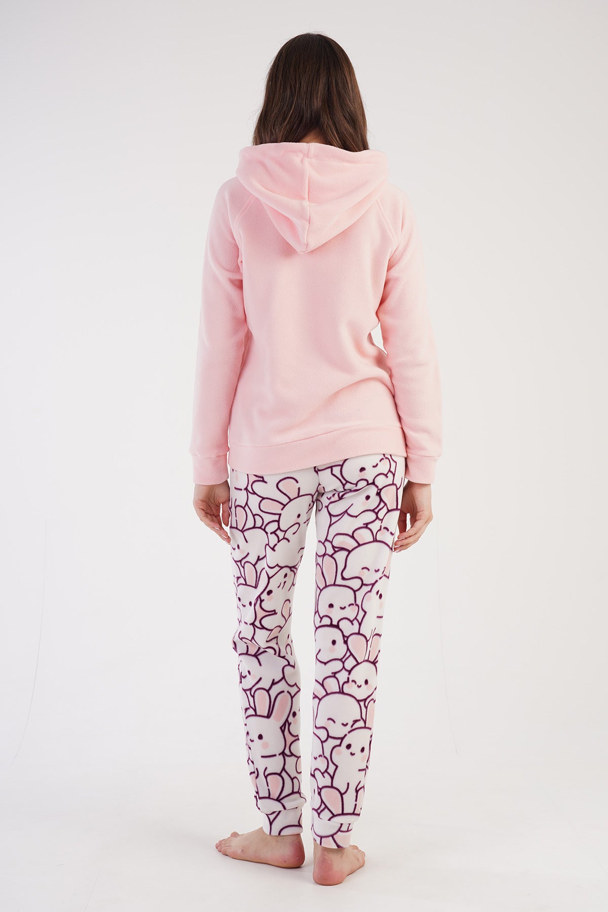Woman Fleece Pink Hoodie Pyjama Set