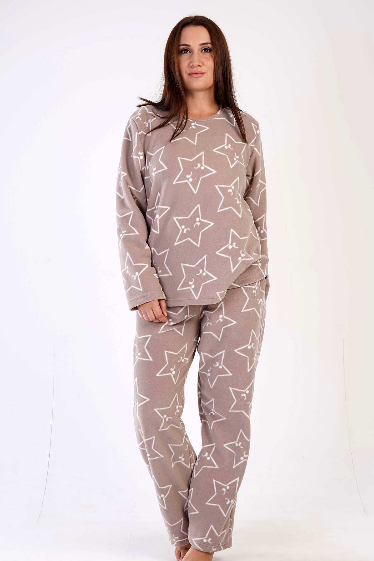 KADIN POLAR XXL O YAKA UZUN KOL ETEGI OVAL CEPLI PIJAMA TAKIM