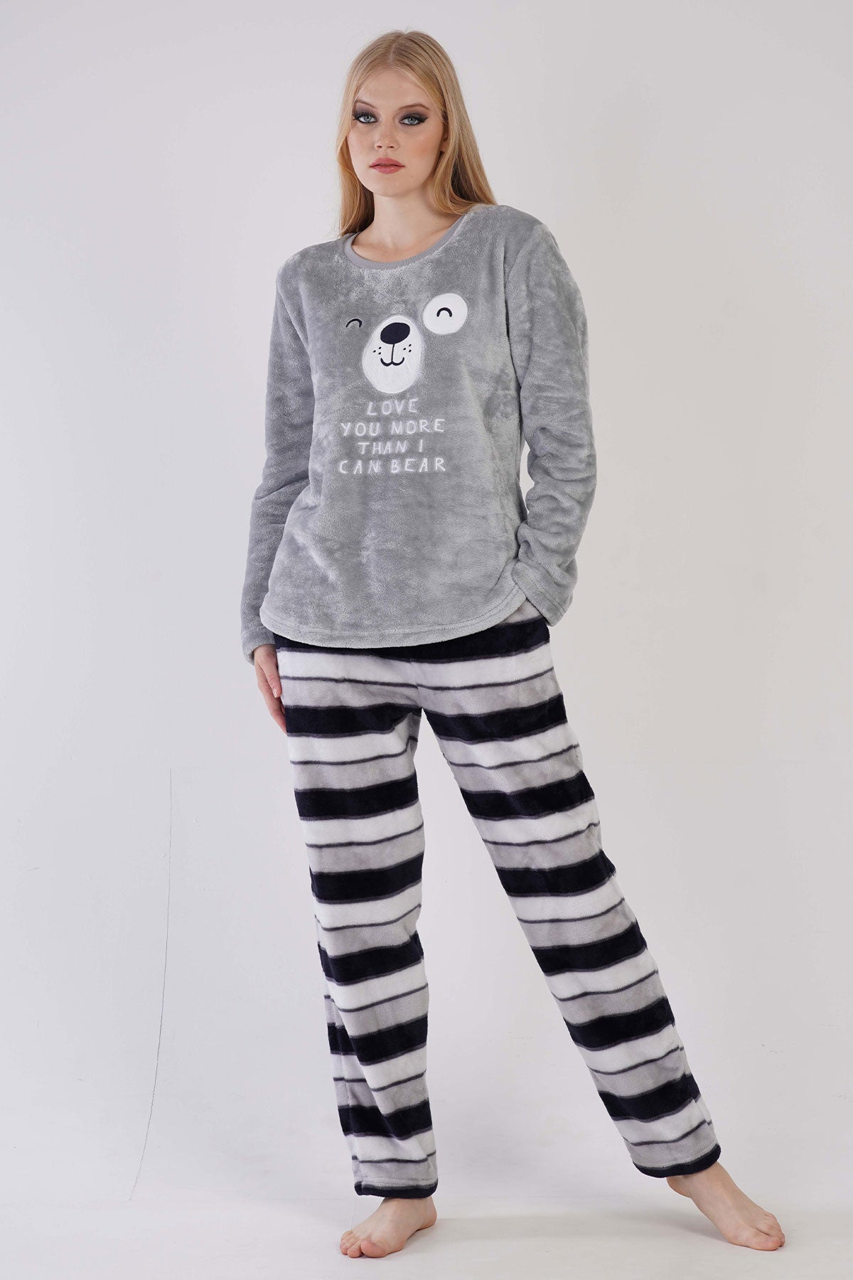 KADIN SOFT O YAKA UZUN KOL ETEGI OVAL CEPLI PIJAMA TAKIM