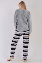 KADIN SOFT O YAKA UZUN KOL ETEGI OVAL CEPLI PIJAMA TAKIM