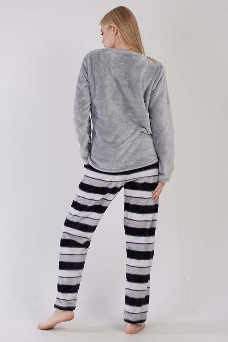 KADIN SOFT O YAKA UZUN KOL ETEGI OVAL CEPLI PIJAMA TAKIM