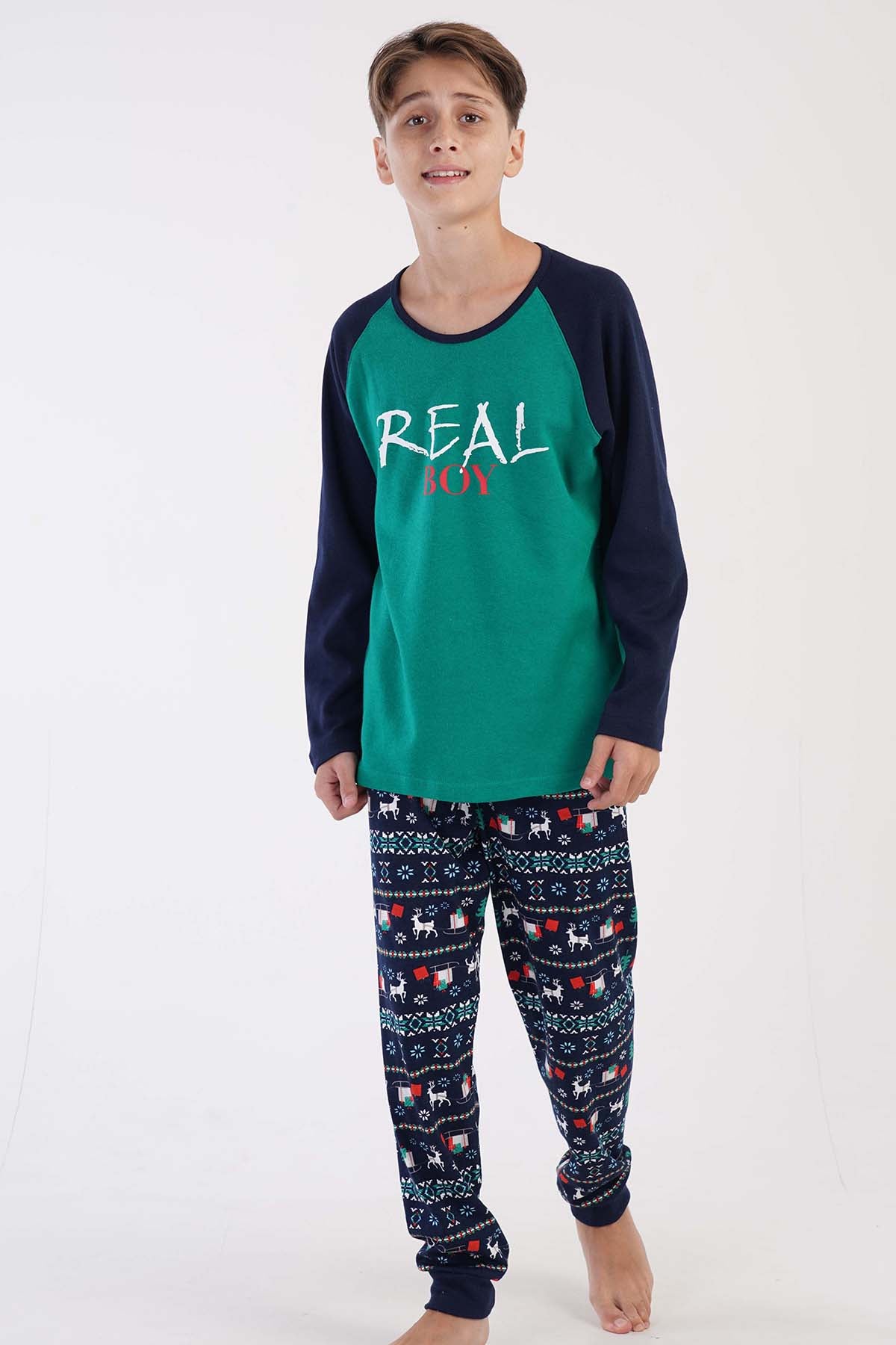ERKEK COCUK O.INTERLOK O YAKA REGLAN UZUN KOL MANSETLI PIJAMA TAKIM(9-10/15-16)