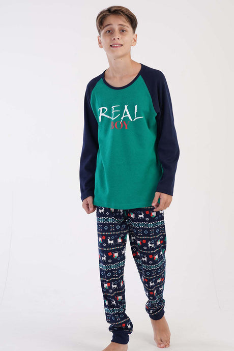 ERKEK COCUK O.INTERLOK O YAKA REGLAN UZUN KOL MANSETLI PIJAMA TAKIM(9-10/15-16)