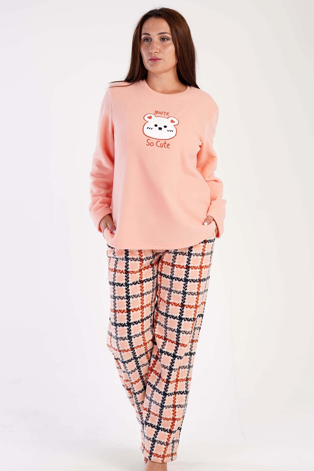 KADIN POLAR XXL O YAKA UZUN KOL ETEGI OVAL CEPLI PIJAMA TAKIM