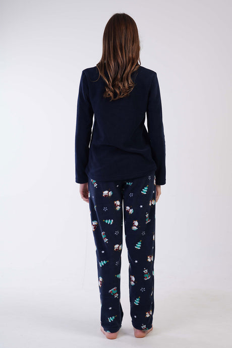 KADIN POLAR O YAKA UZUN KOL ETEGI OVAL CEPLI PIJAMA TAKIM