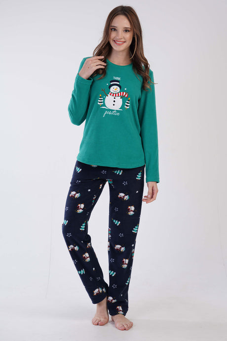 KADIN POLAR O YAKA UZUN KOL ETEGI OVAL CEPLI PIJAMA TAKIM
