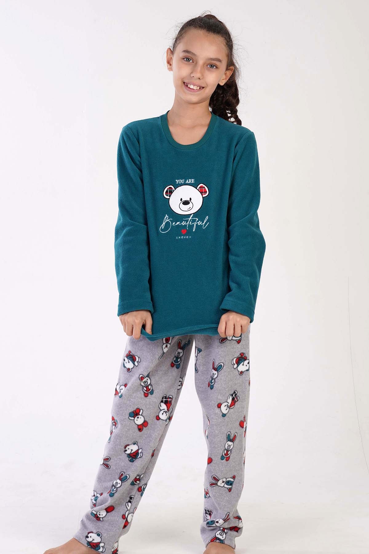 KIZ COCUK POLAR O YAKA UZUN KOL ETEGI OVAL PIJAMA TAKIM(9-10/15-16)