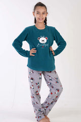 KIZ COCUK POLAR O YAKA UZUN KOL ETEGI OVAL PIJAMA TAKIM(9-10/15-16)