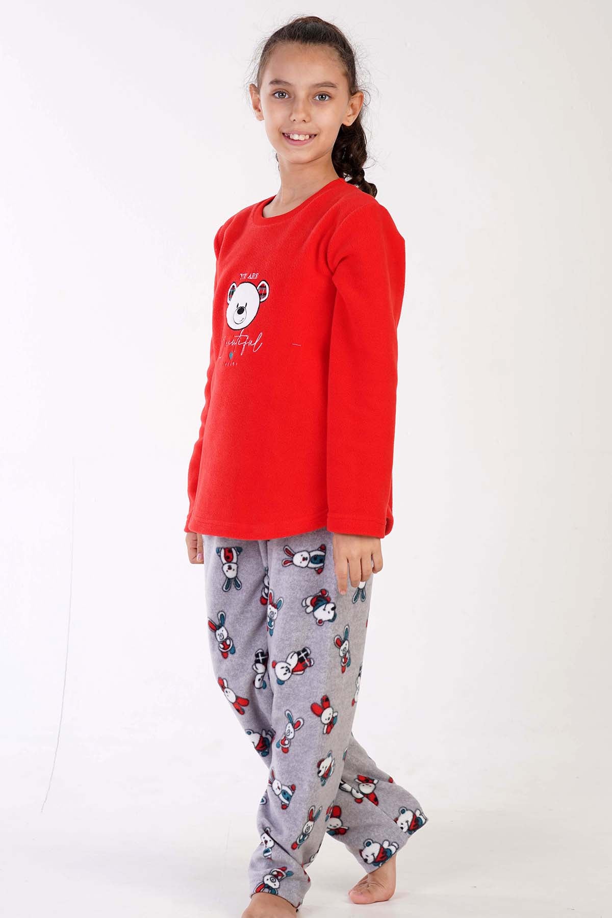 KIZ COCUK POLAR O YAKA UZUN KOL ETEGI OVAL PIJAMA TAKIM(9-10/15-16)
