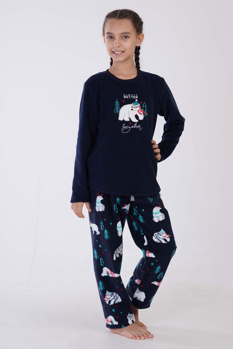 KIZ COCUK POLAR O YAKA UZUN KOL ETEGI OVAL PIJAMA TAKIM(9-10/15-16)