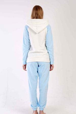 KADIN POLAR KAPSONLU REGLAN UZUN KOL KANGURU CEPLI PACASI BUZGULU MANSETLI CEPLI PIJAMA TAKIM