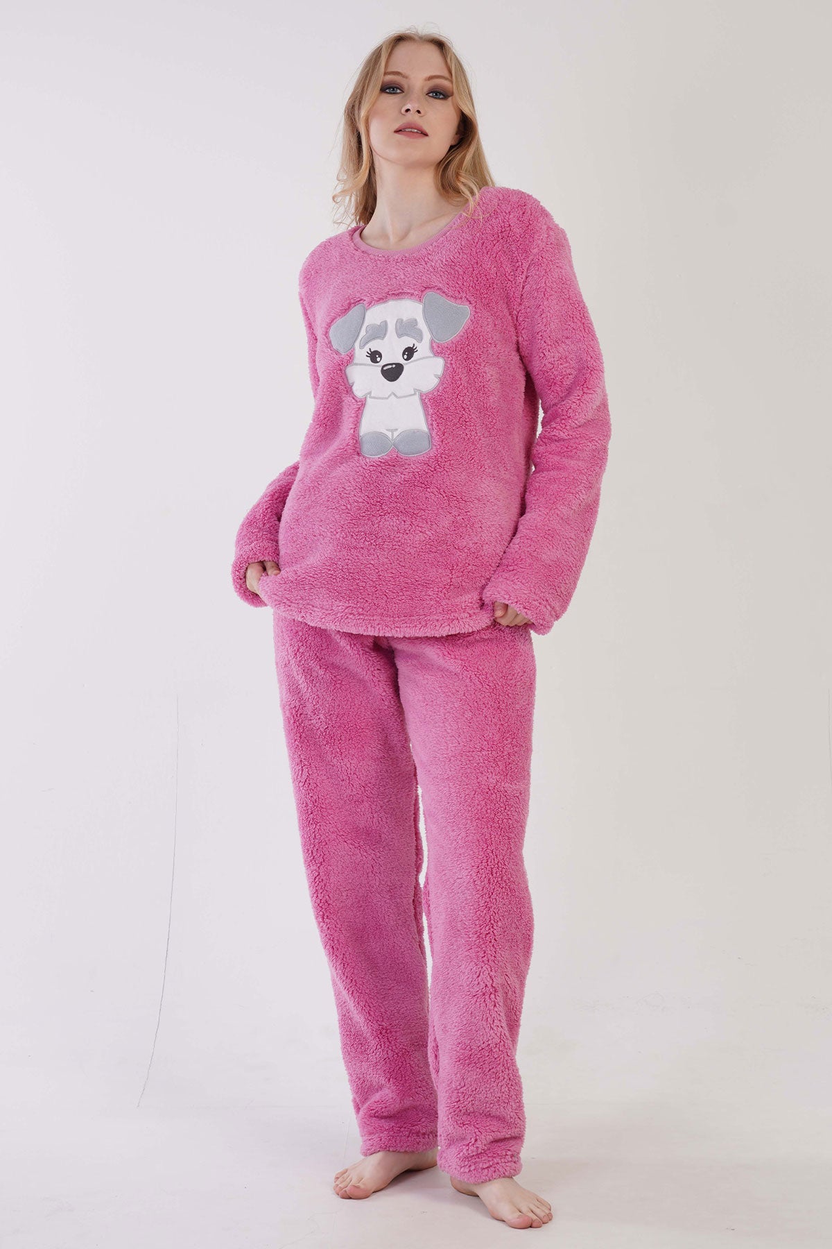 KADIN WELSOFT O YAKA UZUN KOL ETEGI OVAL CEPLI PIJAMA TAKIM