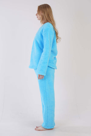 KADIN WELSOFT O YAKA UZUN KOL ETEGI OVAL CEPLI PIJAMA TAKIM