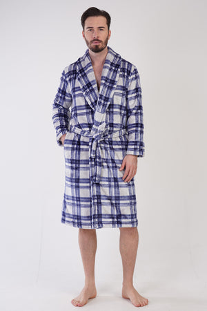 Man Plaid Soft Long Sleeve Dressing Gown