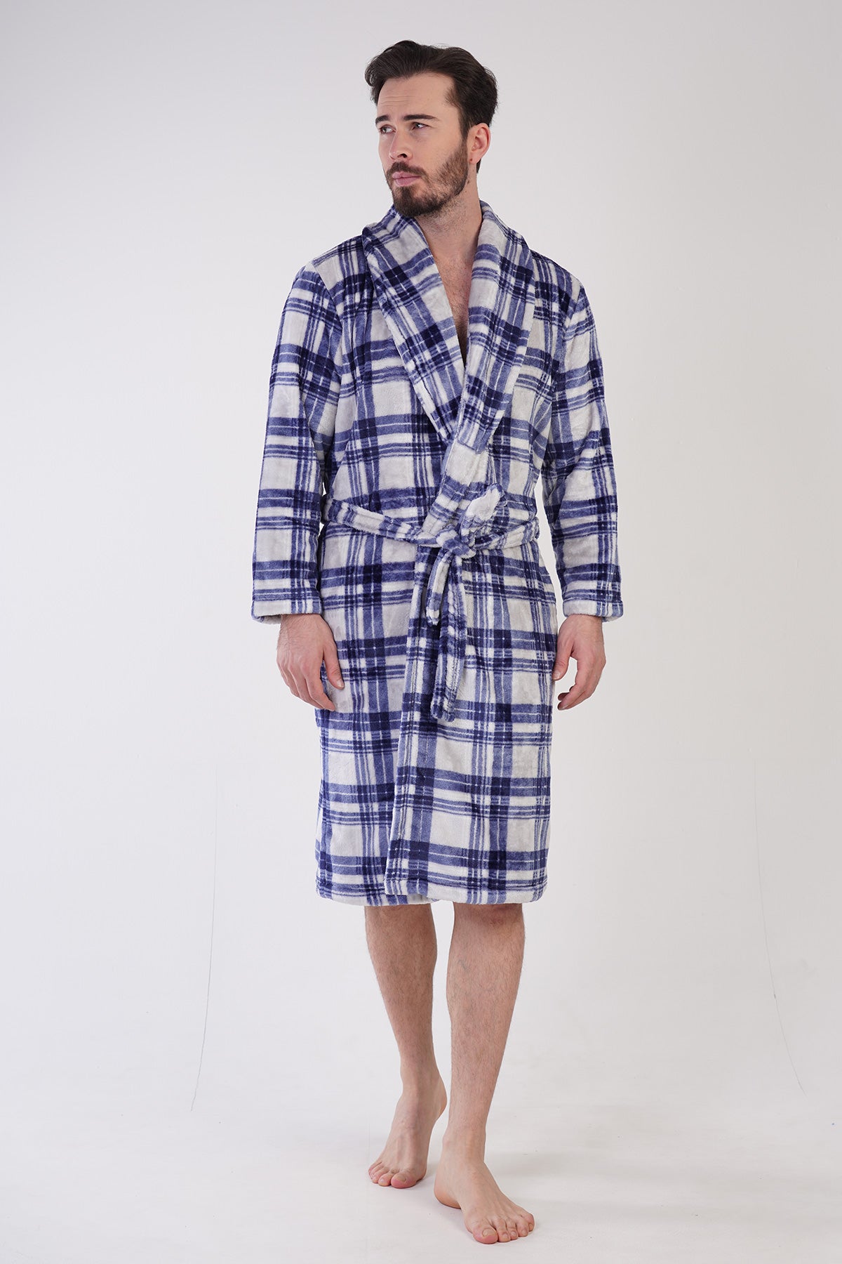 Man Plaid Soft Long Sleeve Dressing Gown