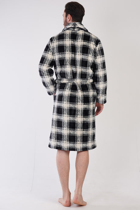 Man Black Plaid Soft Dressing Gown