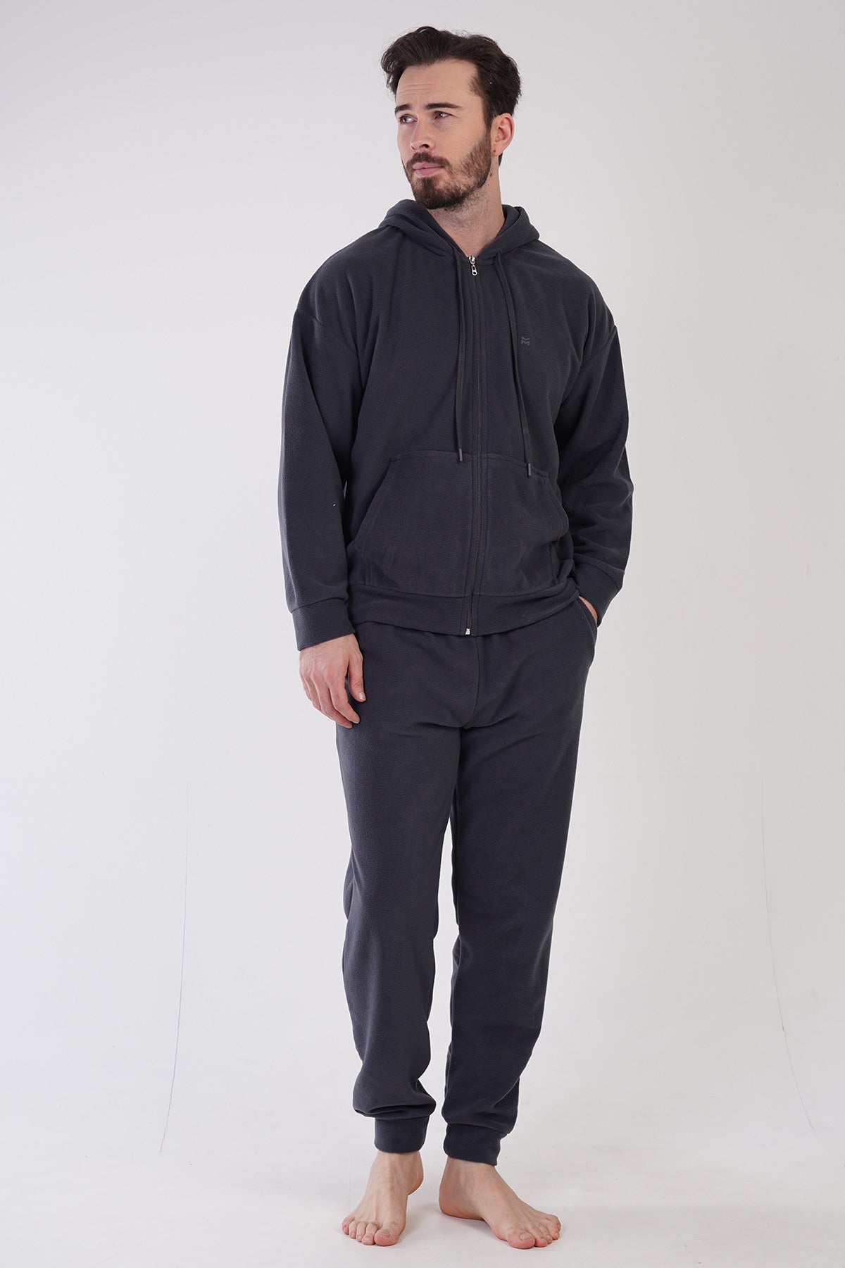 Man Anthracite Hoodie Low Shoulder Pyjama Set