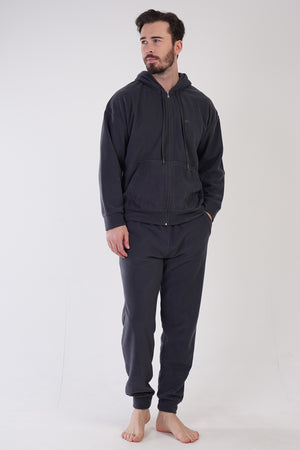 Man Anthracite Hoodie Low Shoulder Pyjama Set