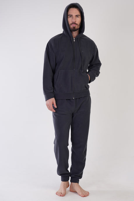 Man Anthracite Hoodie Low Shoulder Pyjama Set