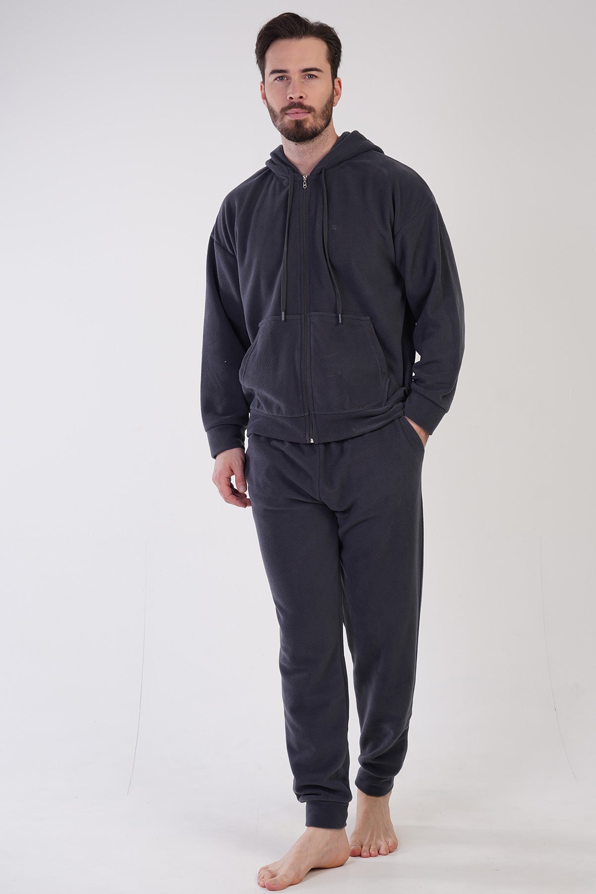 Man Anthracite Hoodie Low Shoulder Pyjama Set