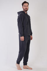 Man Anthracite Hoodie Low Shoulder Pyjama Set