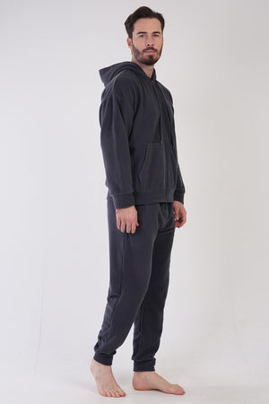 Man Anthracite Hoodie Low Shoulder Pyjama Set